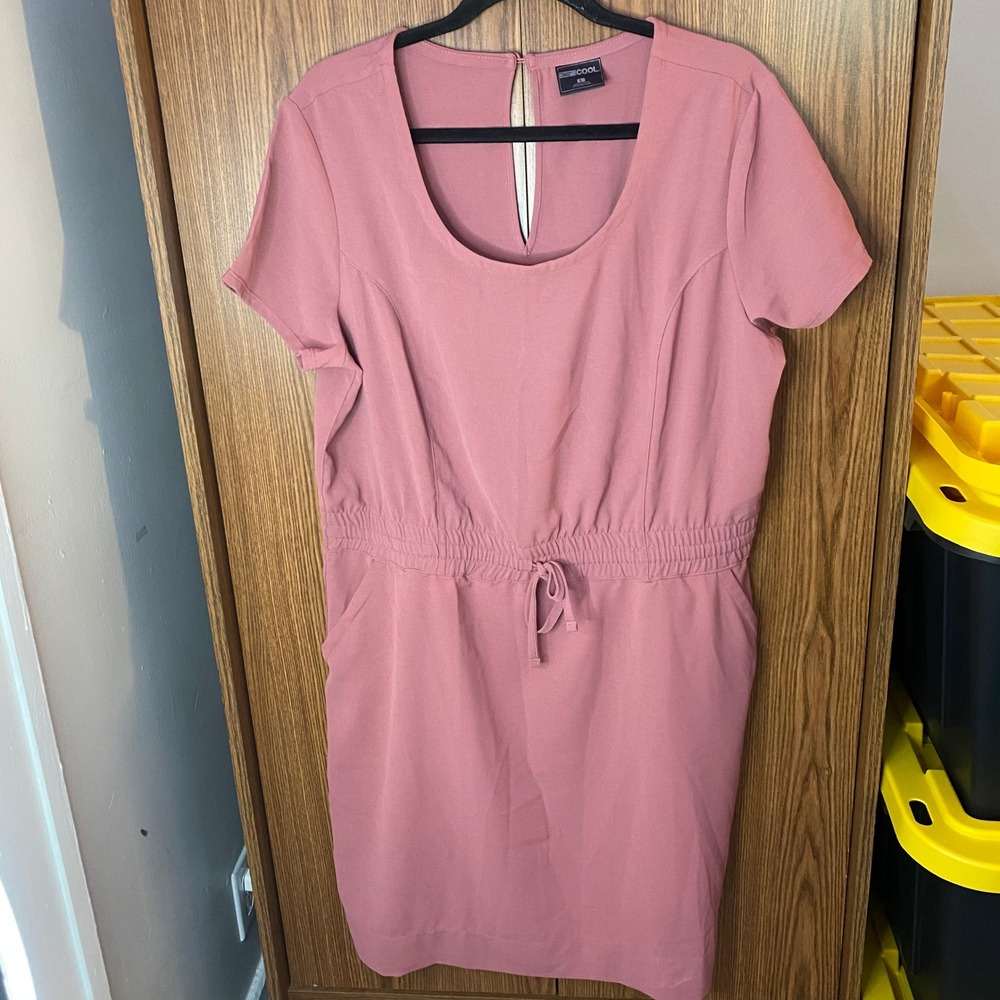 32 Degrees Cool Dress Womens Large Pink Short Sleeve Drawstring Waist Pockets